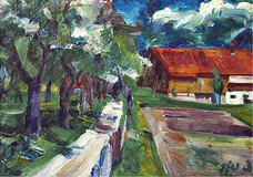 Bauerhaus mit rotem Dach, 1922